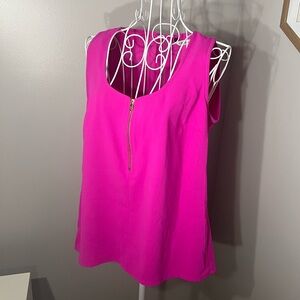 Trina Turk Hot Pink Gold Zip Top Banning Sz Small Keyhole Back Preppy Resortwear
